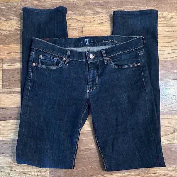 7 For All Mankind Women’s Jeans, Mid-Rise, Straight Leg, Dark Wash, Size 29 - Picture 3 of 11